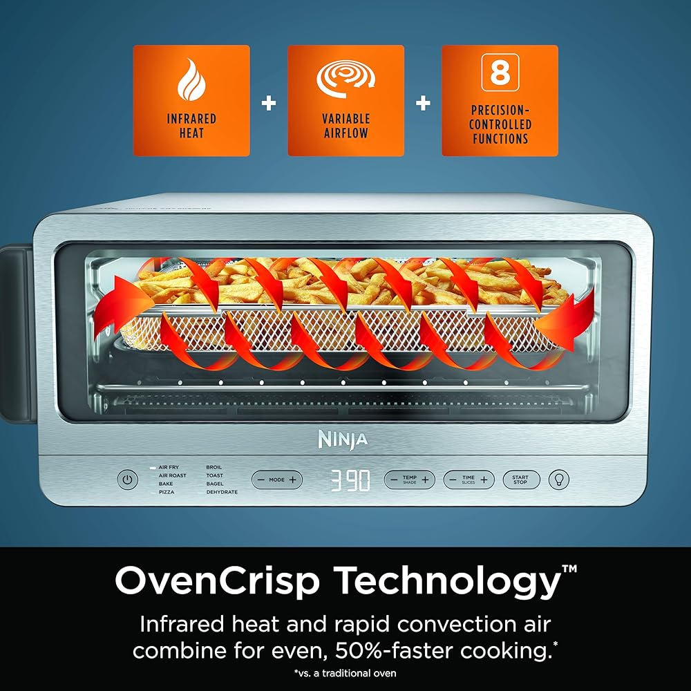 Ninja Flip Toaster Oven&Air Fryer, 8-in-1 Functionality, Flip Up&Away Capability for Storage Space, LargeCapacity, Air Fry Basket, SheetPan, Wire Rack&Removable Crumb Tray, Stainless,1800 watts, SP151 : Home & Kitchen