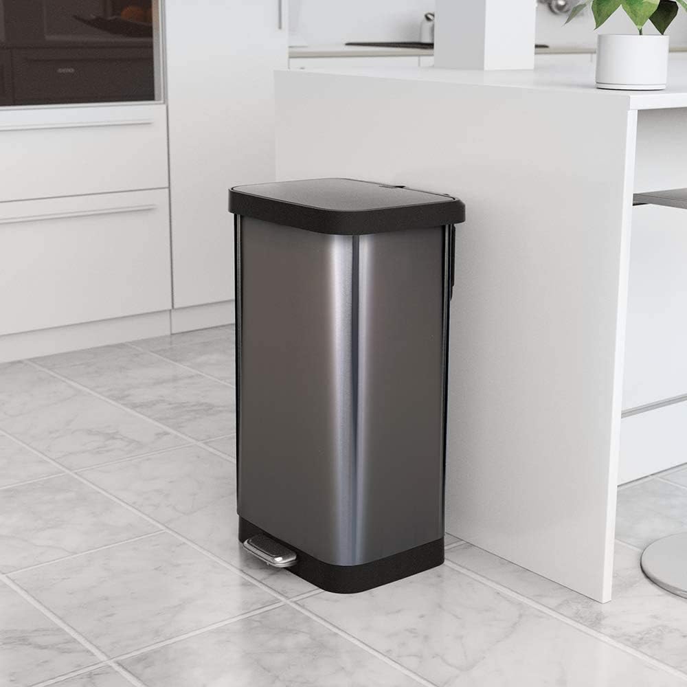 Glad 20 Gallon / 75.5 Liter Extra Capacity Stainless Steel Step Trash Can with CloroxTM Odor Protection, Pewter : Home & Kitchen