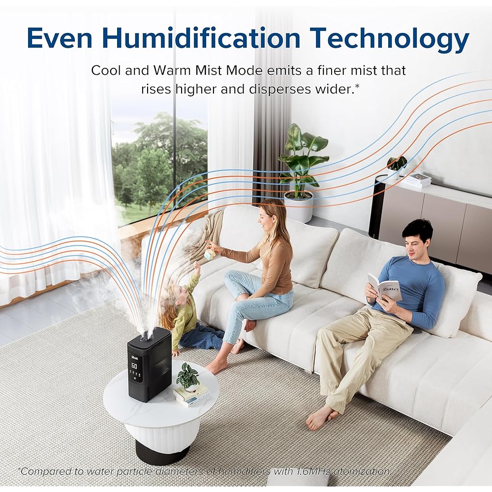 LEVOIT 6L Smart Warm and Cool Mist Humidifiers for Home Bedroom, 60H Runtime and Auto Customized Humidity for Large room, Schedule, Easy Top Fill, Essential Oil Diffuser, Whisper-Quiet, Handle, Black : Home & Kitchen