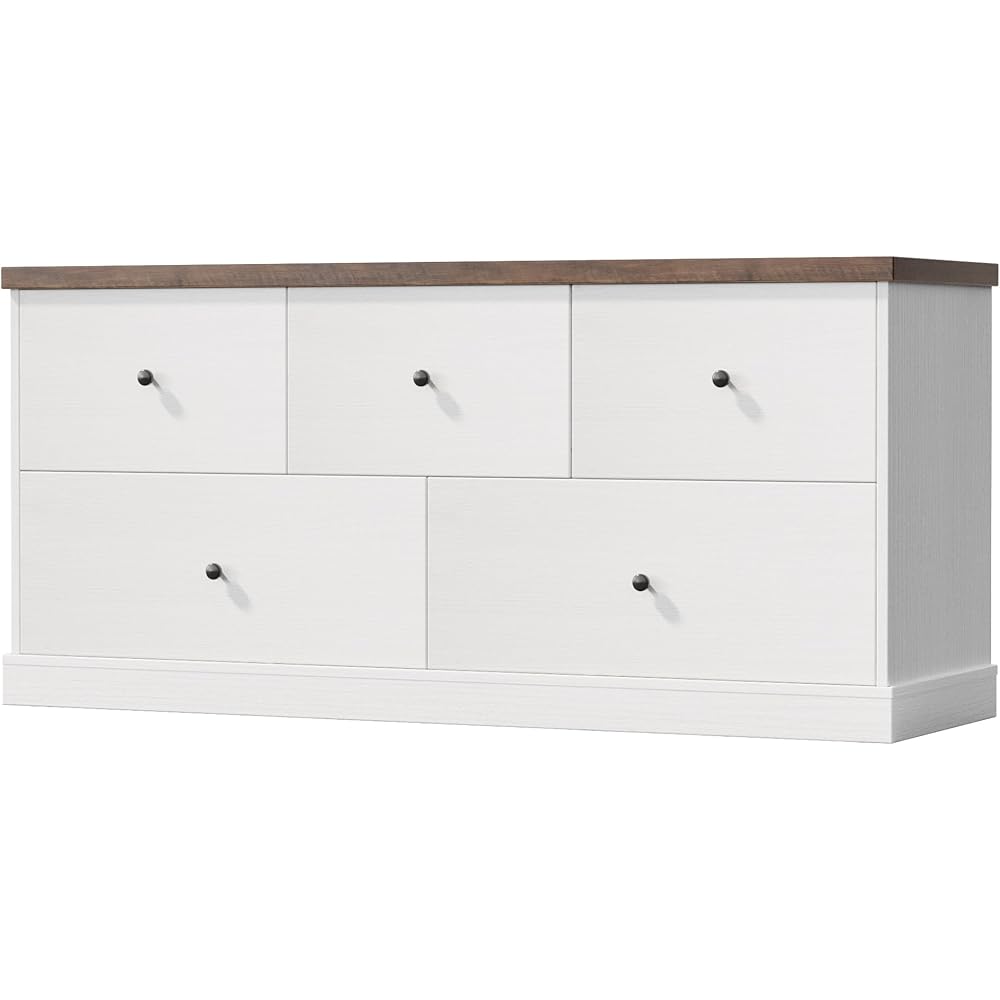 Flamaker Dresser for Bedroom with 5 Drawers, Wood Chest of Drawers, TV Stand and Storage Organizer, for Living Room Hallway Entryway (White)