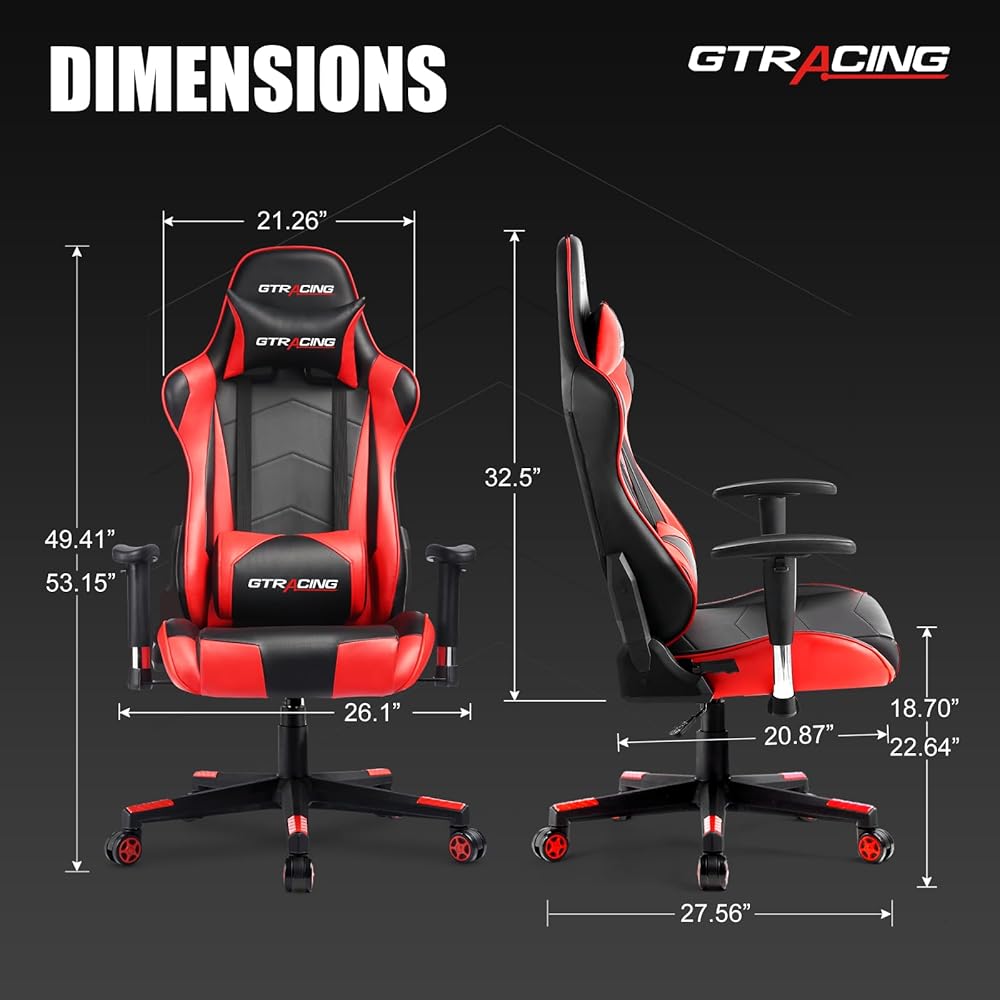 GTRACING Gaming Chair Racing Office Computer Ergonomic Video Game Chair Backrest and Seat Height Adjustable Swivel Recliner with Headrest and Lumbar Pillow Esports Chair (Red) : Home & Kitchen