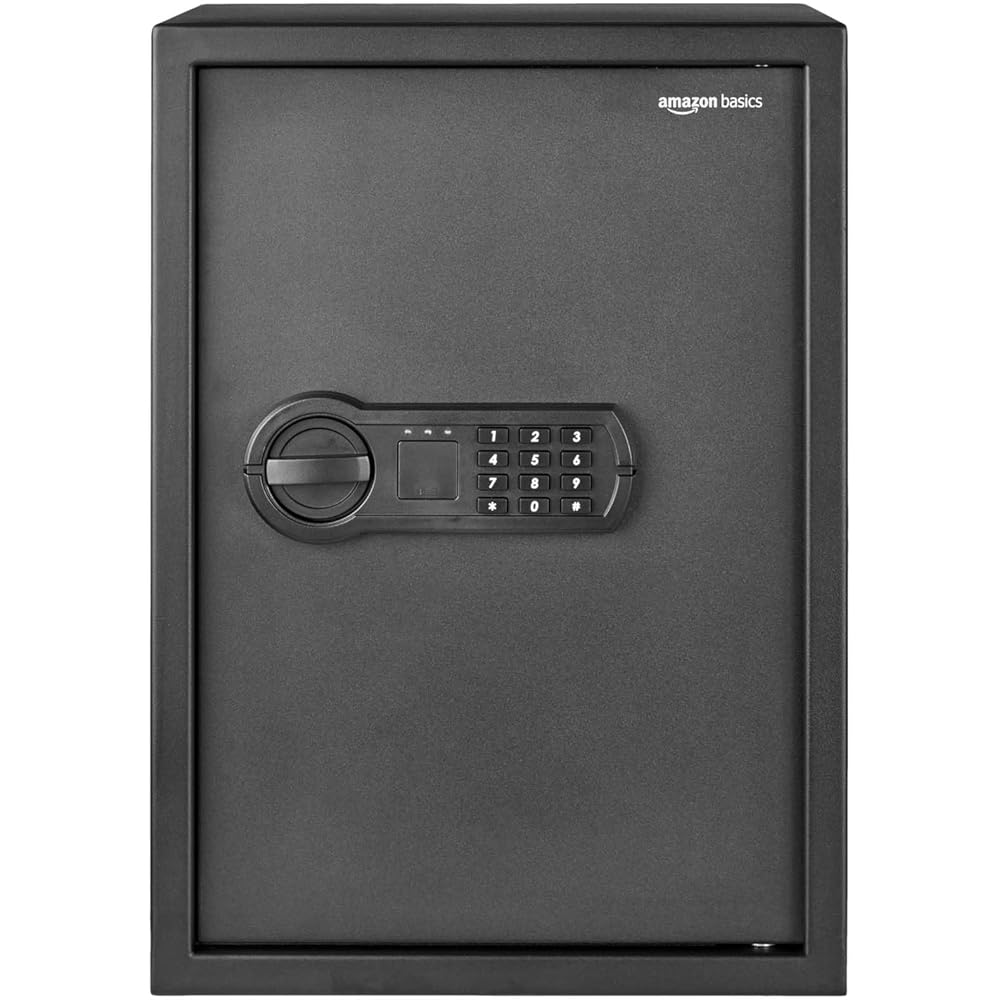 Amazon Basics Steel Home Security Electronic Safe with Programmable Keypad Lock for Documents, Jewelry, Valuables, 1.8 Cubic Feet, Black, 13.8