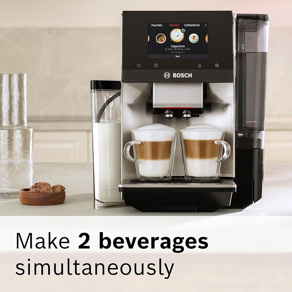 Bosch 800 Series Fully Automatic Espresso and Coffee Machine – 36 Drinks with Coffee World, Cold Brew, Double Cup, Integrated Milk Container, Smart Features, in Silver TQU60307: Home & Kitchen