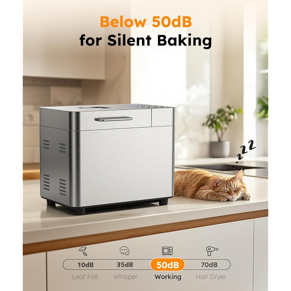2LB Bread Maker Machine, OSIPOTO 17 in 1 Automatic Stainless Steel Bread Machine, Non-stick, Beginner-Friendly Controls, 15 Hour Timer, Easy to Clean Low Noise, High Success Rate for Homemade Bread: Home & Kitchen