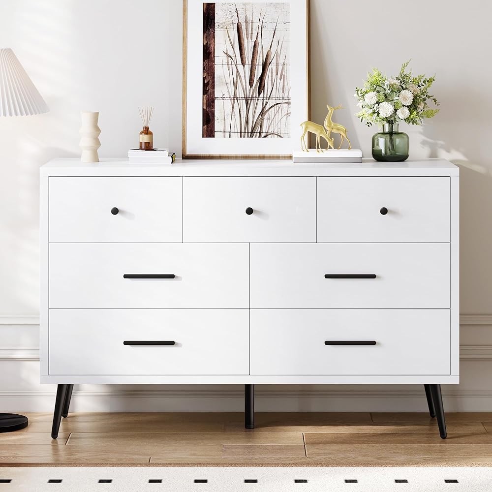 DWVO White 7 Drawer Dresser, 47