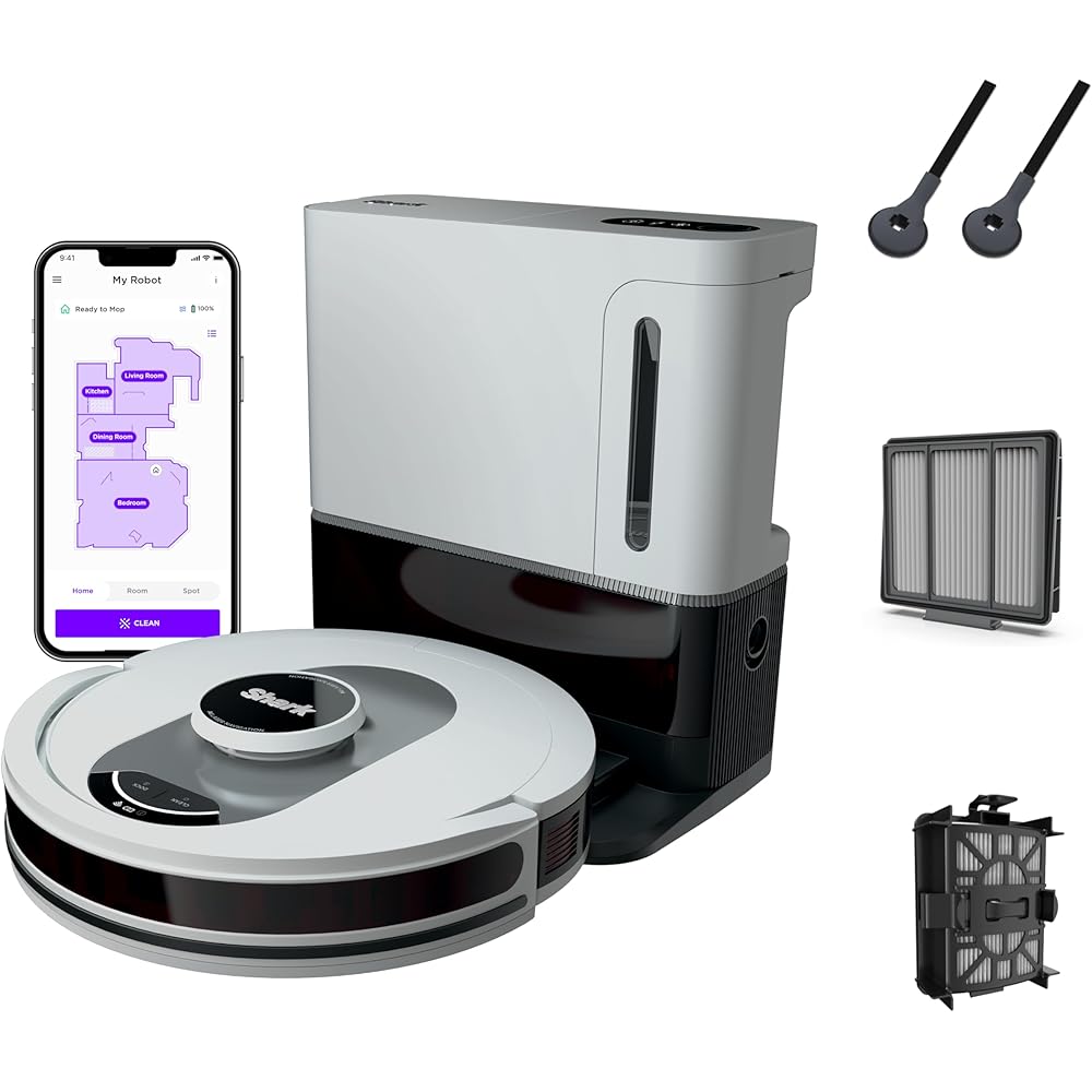 Shark AI Ultra Voice Control Robot Vacuum with Matrix Clean Navigation, Home Mapping, 60-Day Capacity, XL Self-Empty Base for Homes with Pets, Carpet & Hard Floors, Cool Grey
