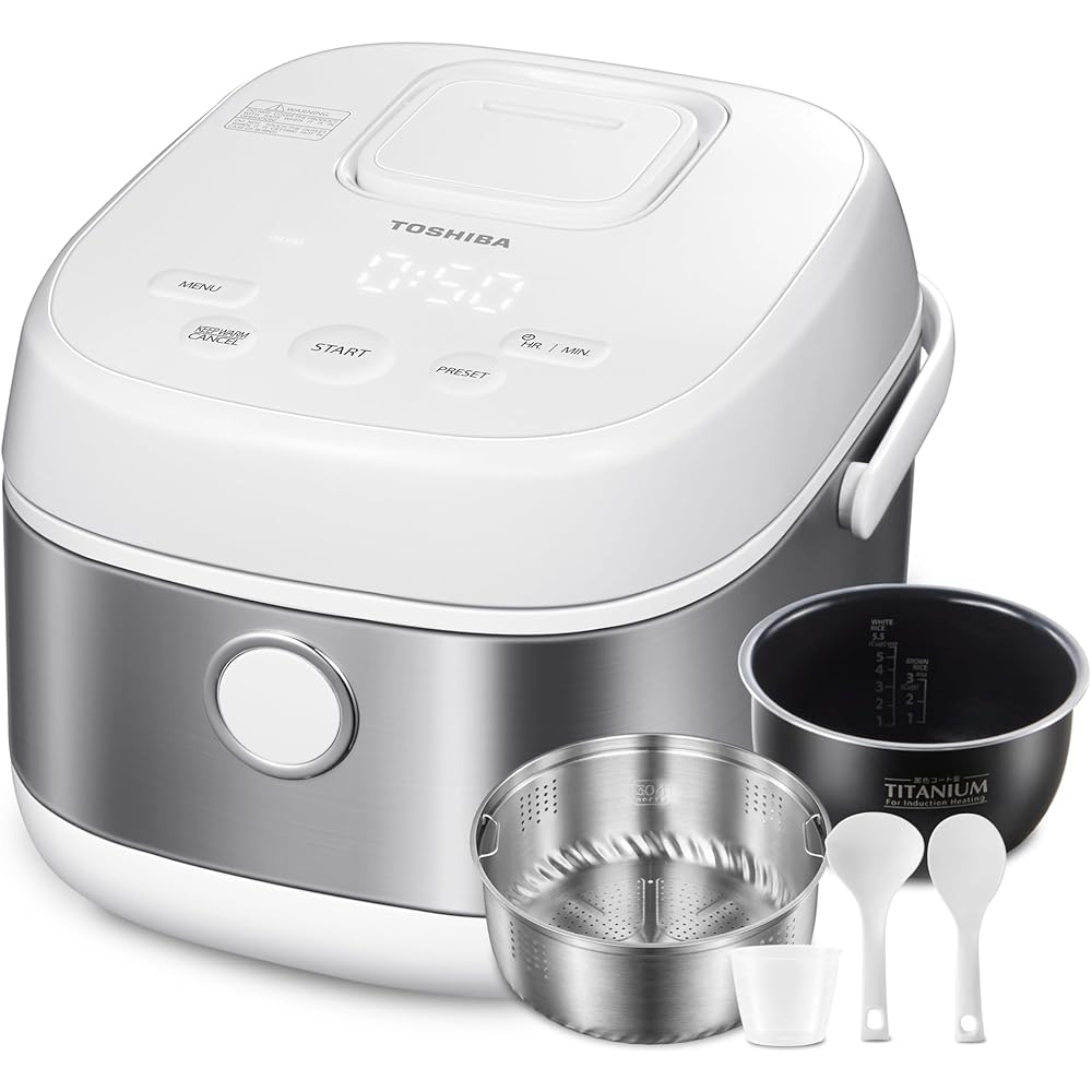 TOSHIBA Induction Heating Rice Cooker - Low Carb, Low Sugar, Digital Steamer, 5.5 Cups (Uncooked), 8 Cooking Functions, 24H Timer & Auto Keep Warm, Silvery white: Home & Kitchen