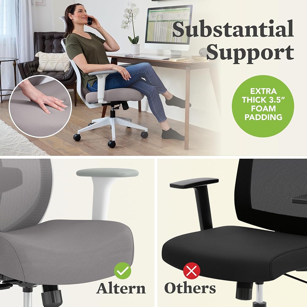 HON Altern Ergonomic Office Chair with Headrest, Arms, Wheels, Foam Cushion Seat, Mid Back Home Office Desk Chair Comfy, Height Adjustable Arms, Synchro-Tilt, Seat-Slide, Black : Home & Kitchen