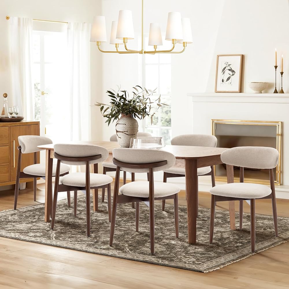 COLAMY Wooden Dining Chairs Set of 6, Modern Fabric Upholstered Dining Room Chair, Farmhouse Kitchen Side Chairs with Foot Pegs, Beige : Home & Kitchen