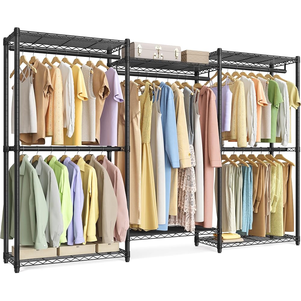 SONGMICS Heavy-Duty Clothes Rack, Garment Rack, Portable Closet, 86.4-Inch Wide Clothing Rack with Adjustable Mesh Shelves and Hanging Rails, Ink Black ULGR434B01 : Home & Kitchen