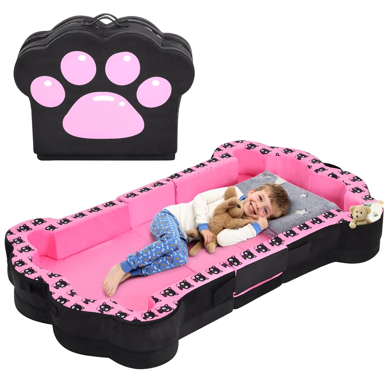 : whiffee Portable Toddler Floor Bed,Foldable Toddler Travel Bed with Washable Cover for Kids,Soft and Safe : Baby