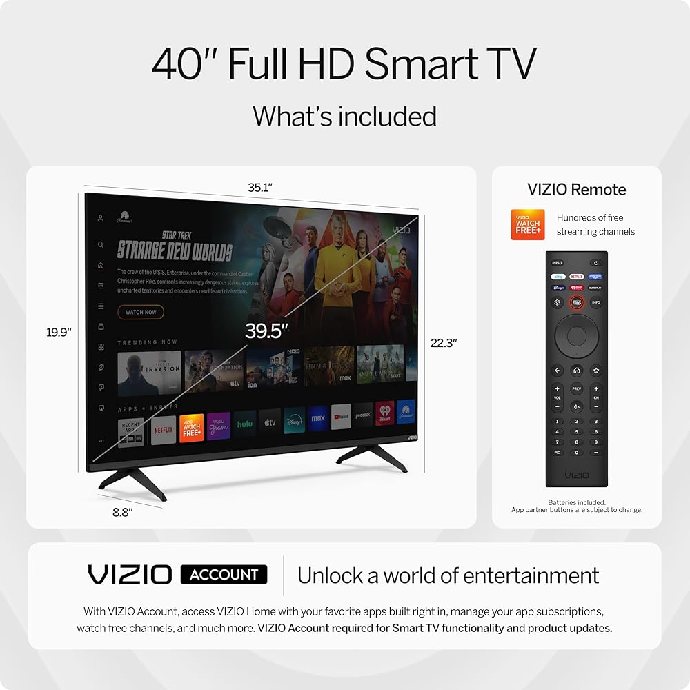 VIZIO 40-inch Full HD 1080p Smart TV with DTS Virtual: X, Alexa Compatibility, Google Cast Built-in, Bluetooth Headphone Capable, (VFD40M-08 New) : Electronics