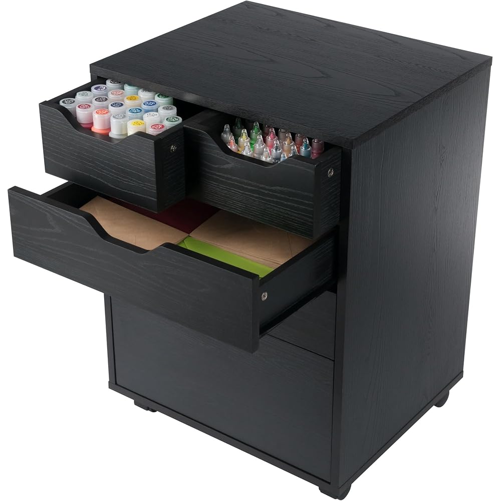 Winsome Halifax Bins & Drawers Mobile Cabinet, for Home Office, Black : Home & Kitchen
