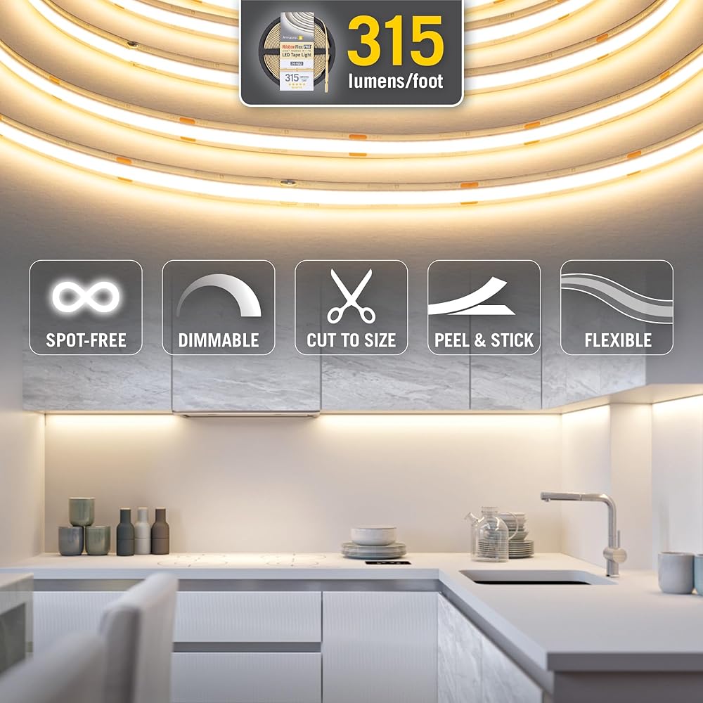 Armacost Lighting RibbonFlex Pro 24V White COB LED Strip Light Tape 3000K, 315 Lumens/Ft, 10M 172250 : Tools & Home Improvement