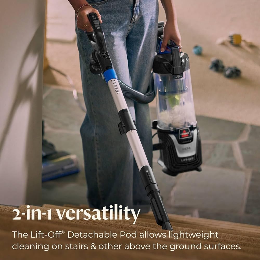 - Bissell Pet Hair Eraser Turbo Lift-Off Vacuum, w/Self-Cleaning Brush Roll, HEPA Filtration, Powerful Pet Hair Pickup with TurboBrush Pivot Tool & LED-lit dusting Brush & Crevice Tool, 3774F