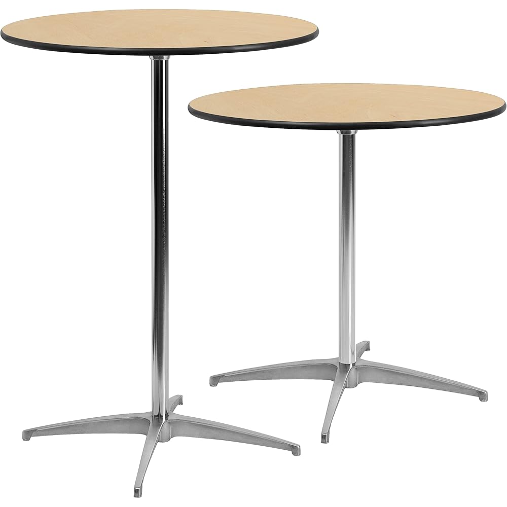 Flash Furniture Lars 30'' Round Wood Cocktail Table with 30'' and 42'' Columns, Adjustable Wood Bar Height Table for Events or Home Use, Natural : Flash Furniture: Home & Kitchen