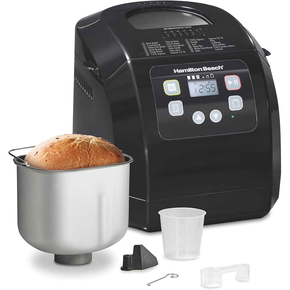 Hamilton Beach Automatic Bread Maker Machine, Digital, Programmable, 12 Settings + Gluten Free, PFAS-Free Nonstick Pan + Kneading Paddle, 2 lb Capacity, Black: Home & Kitchen