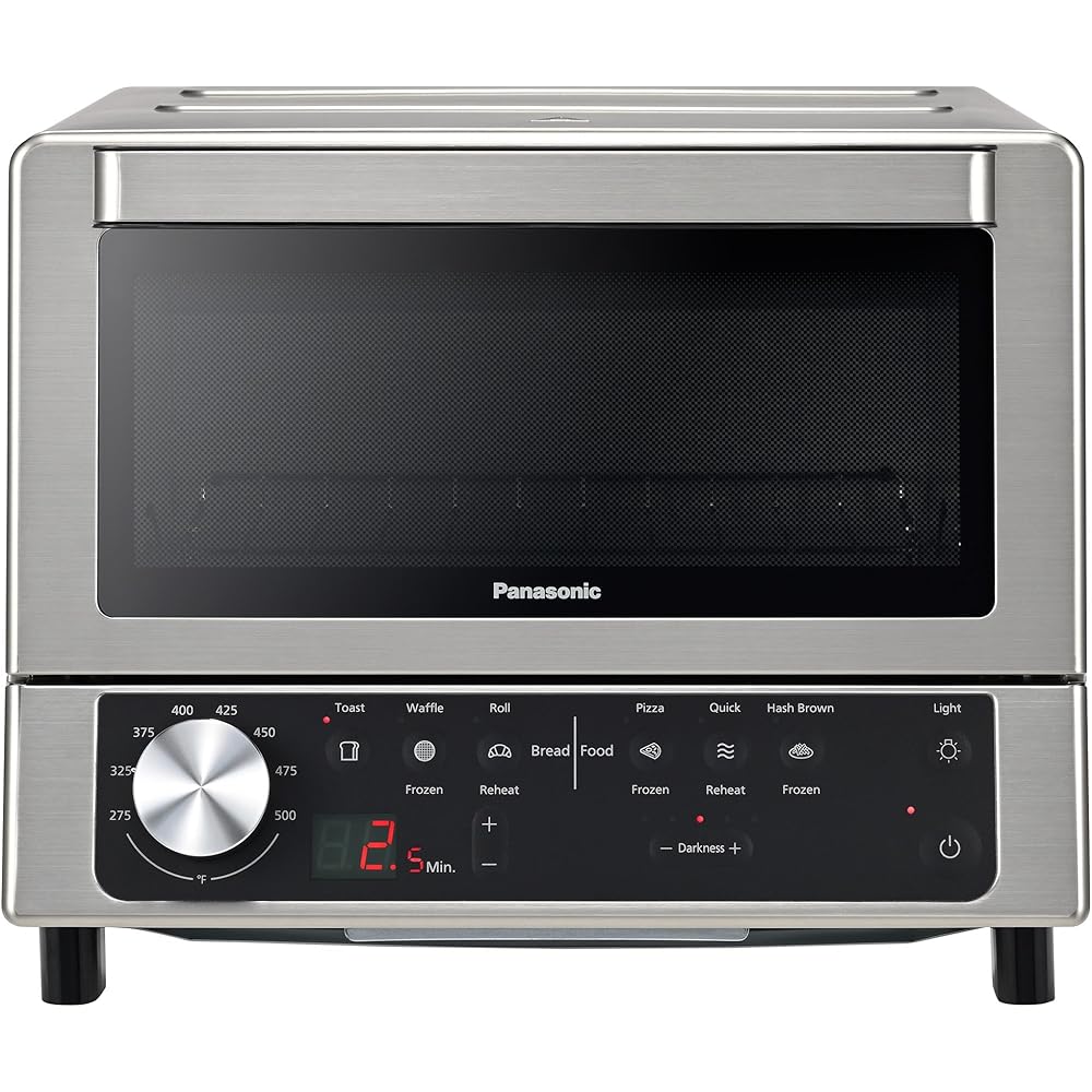 Panasonic FlashXpress Toaster Oven Countertop, 4-Slice Compact Size w/Double Infrared Heating, PFAS-free, 6 Auto Cook Options & Precise Temperature Control, 1300W - NB-G200P (Stainless Steel) : Home & Kitchen