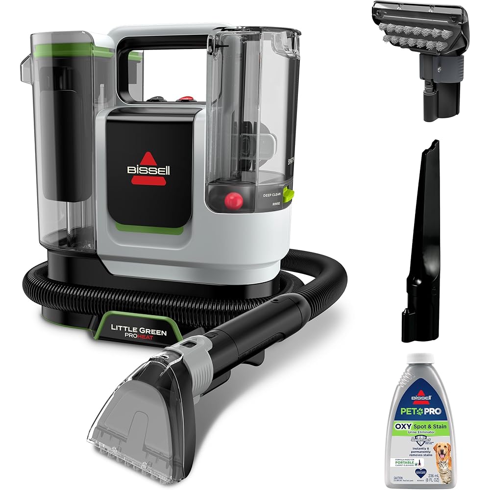 - BISSELL Little Green ProHeat SmartMix, Portable Deep Cleaner, Self-Cleaning Tough Stain Tool and Specialized Pet Hair Removal Tool Included, 3935