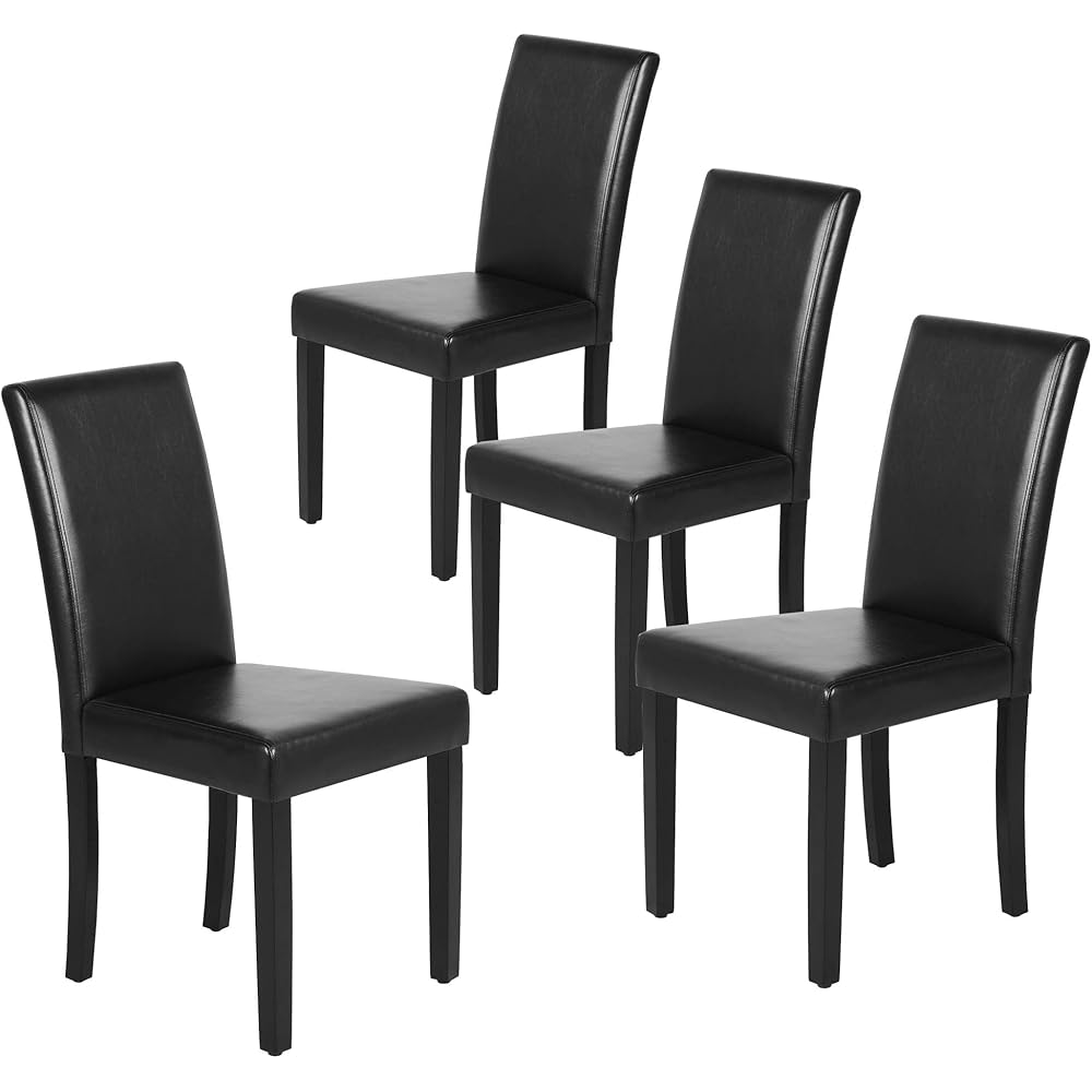 - Yaheetech Dining Chairs Set of 4 PU Leather Upholstered Parsons Dining Chairs with Solid Wood Legs for Kitchen/Living Room/Restaurant, Modern Style, Black - Chairs