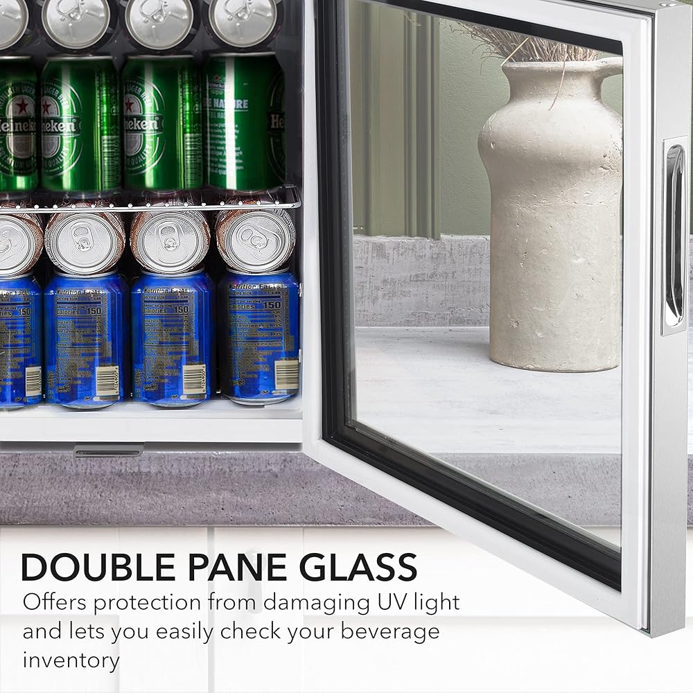 Whynter BR-062WS 68-Can Beverage Refrigerator with Glass Door, 1.6 Cu Ft Freestanding Drink Mini Fridge, Cubic Feet, Stainless Steel