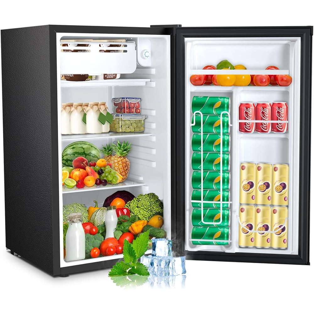 Electactic 3.2 Cu.ft Mini Fridge with Freezer, Compact Refrigerator with Reversible Single Door, Adjustable Thermostat, Low Noise, Energy Efficient for Office, Dorm, Bedroom, Apartment (Black): Home & Kitchen