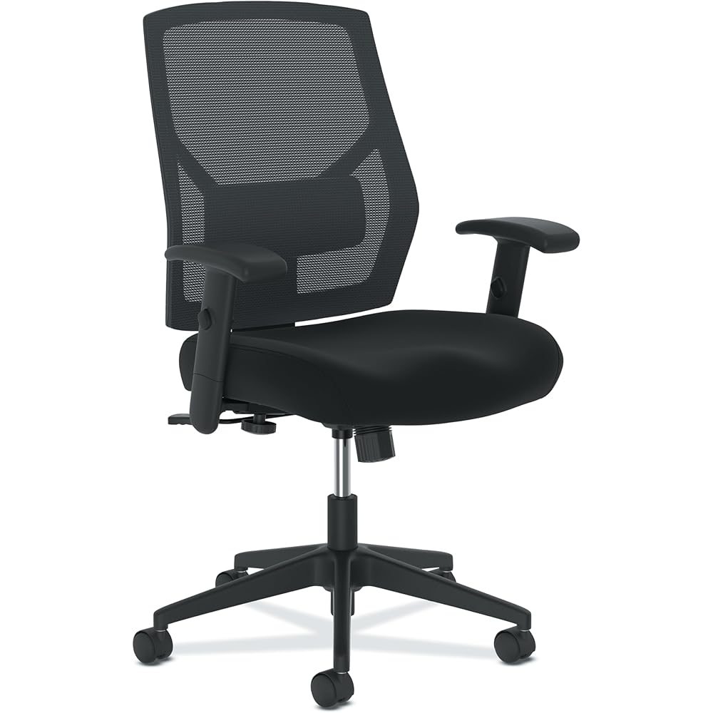 HON Crio High Back Task Chair, Ergonomic Office Chair with Adjustable Arms and Back Support, Lumbar Support, 360 Swivel, Adjustable Center-Tilt Recline, for Computers, Desks, Home Office, Black