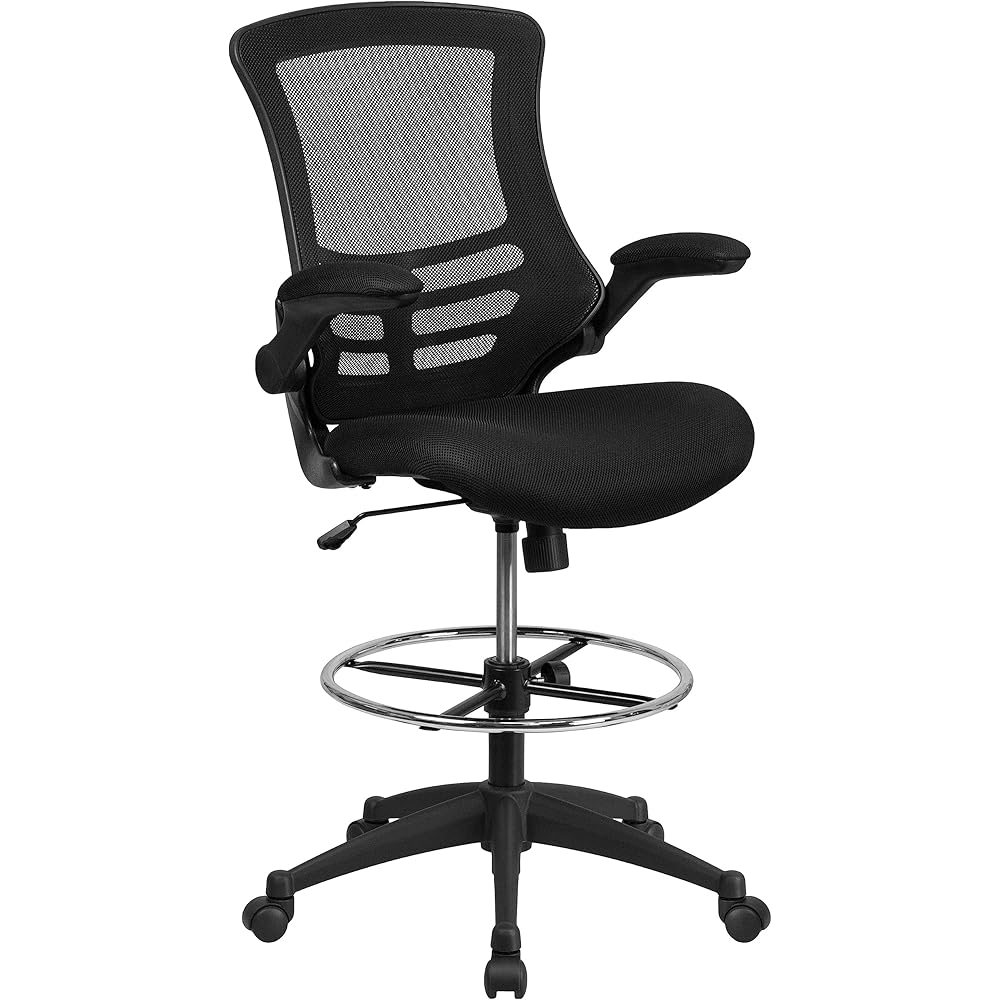 Flash Furniture Kelista Mid-Back Swivel Office Chair with Adjustable Seat Height, Ergonomic Mesh Desk Chair with Flip-Up Armrests, Black : Home & Kitchen