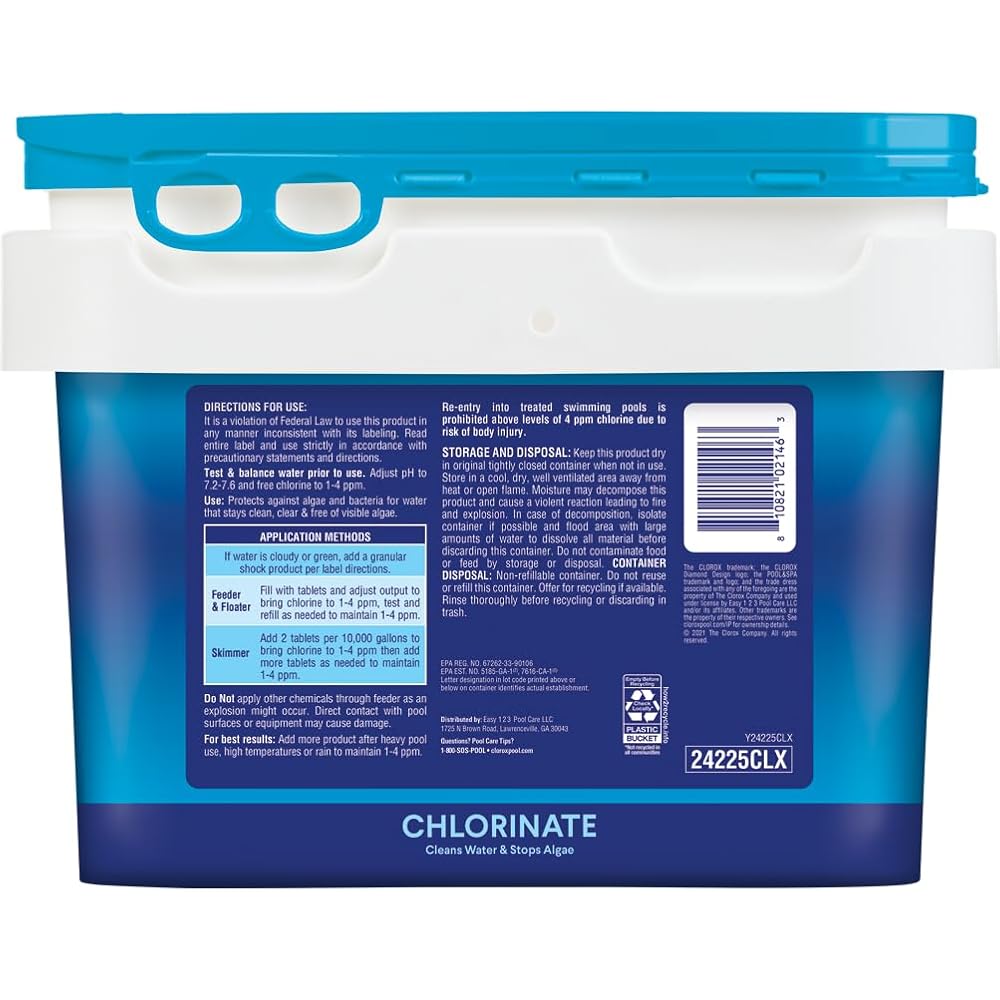 : Clorox® Pool&Spa™ XtraBlue 3” Swimming Pool Chlorinating Tablets, Kills Bacteria & Stops Algae (25 LB) : Patio, Lawn & Garden