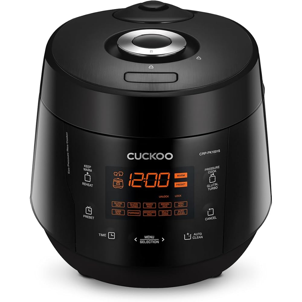 CUCKOO CRP-PK1001S 10-Cup (Uncooked) / 20-Cup (Cooked) Heating Pressure Rice Cooker & Warmer with Nonstick Inner Pot, 13 Menu Options, Fuzzy Logic Tech, Auto Clean (Black): Home & Kitchen