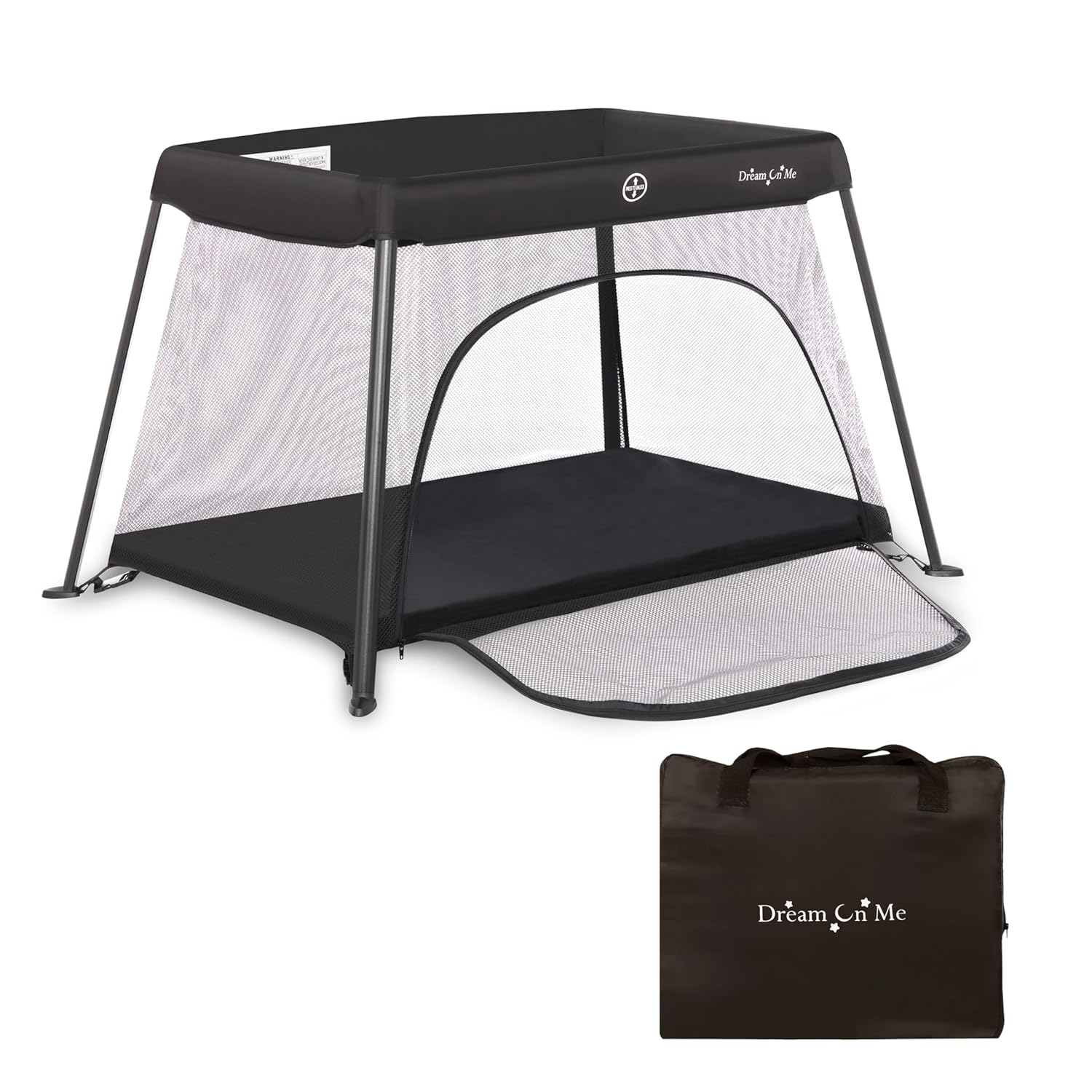 : Dream On Me Travel Light Playard with Mesh Zipper Door in Black : Baby