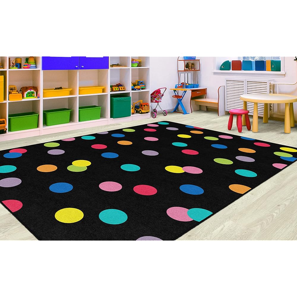 Flagship Carpets Schoolgirl Style Just Teach Rainbow Polka Dots Classroom Area Rug for Indoor Classroom Learning or Kid Bedroom Educational Play Mat, 7'6