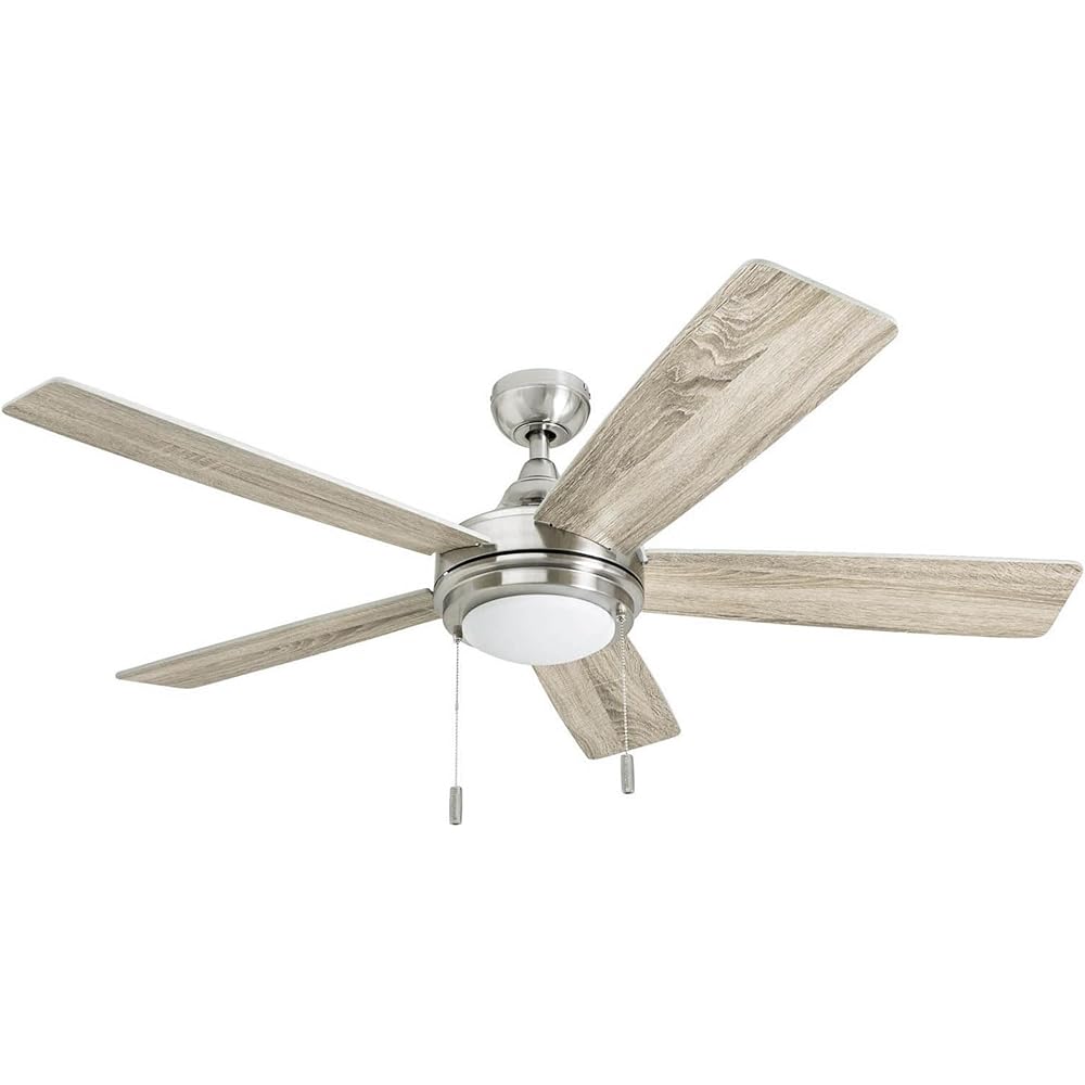 Honeywell Ceiling Fans Ventnor, 52 Inch Modern Farmhouse Indoor LED Ceiling Fan with Light, Pull Chain, Three Mounting Options, Dual Finish Blades, Reversible Motor - 50606-01 (Brushed Nickel) -