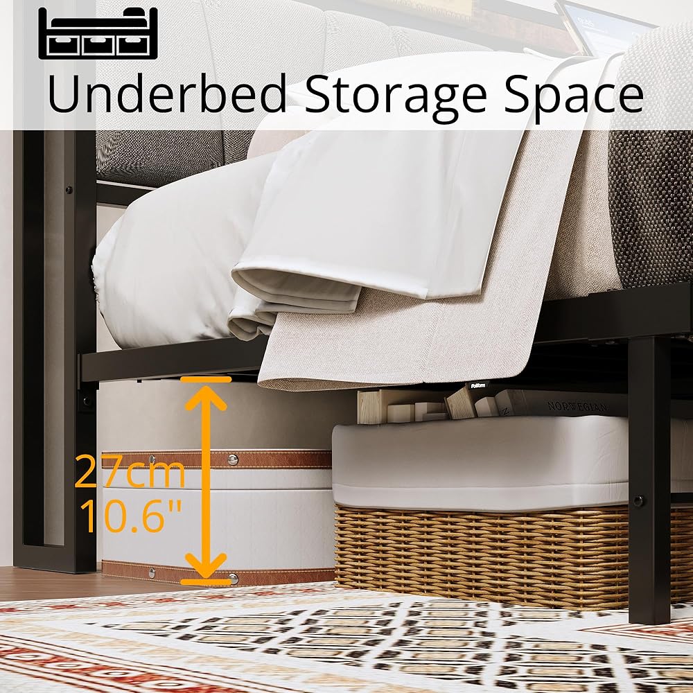 LIKIMIO King Size Bed Frame, Storage Headboard with Charging Station, Solid and Stable, Noise Free, No Box Spring Needed, Easy Assembly : Home & Kitchen
