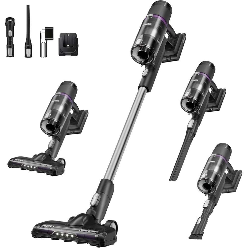 - Eureka Cordless Vacuum Cleaner Lightweight, Stick Vacuum Rechargeable for Hardwood, Pet Hair, Black, ReactiClean 410
