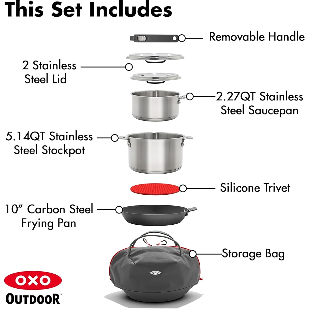 OXO Outdoor 8 Piece Camping Cookware Set, 10