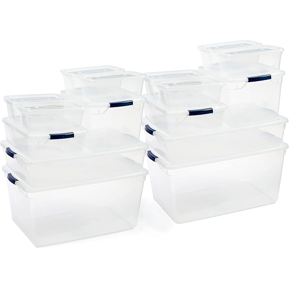 Rubbermaid Cleverstore Clear Dorm Variety 16-Pack, Made in USA, Stackable Large Clear Storage Bins with Lids, See-Through Plastic Storage, with Latching Lids, BPA-Free