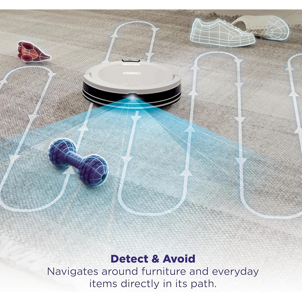 Shark Navigator Robot Vacuum with Bagless 30-Day Capacity Self-Empty Base, Powerful Suction, SmartPath Navigation, Self-Cleaning Brushroll, for Carpets & Hard Floors, White, AV2110S