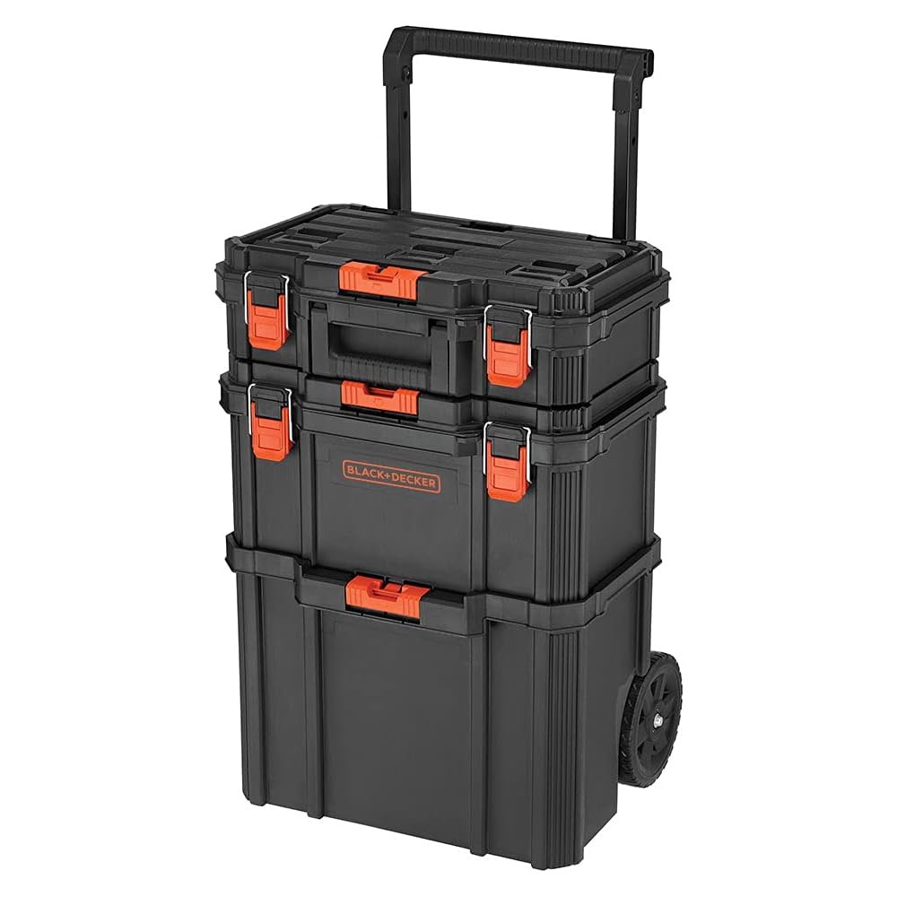beyond by BLACK+DECKER BLACK+DECKER BDST60500APB Stackable Storage System - 3 Piece Set (Small, Deep Toolbox, and Rolling Tote) -
