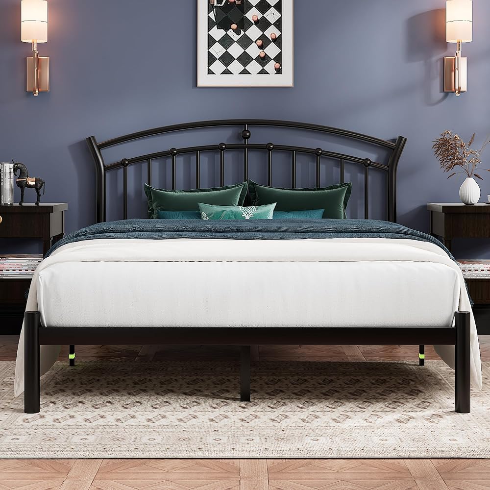 Einhomn Queen Bed Frame, Black Metal Bed Frame with 12