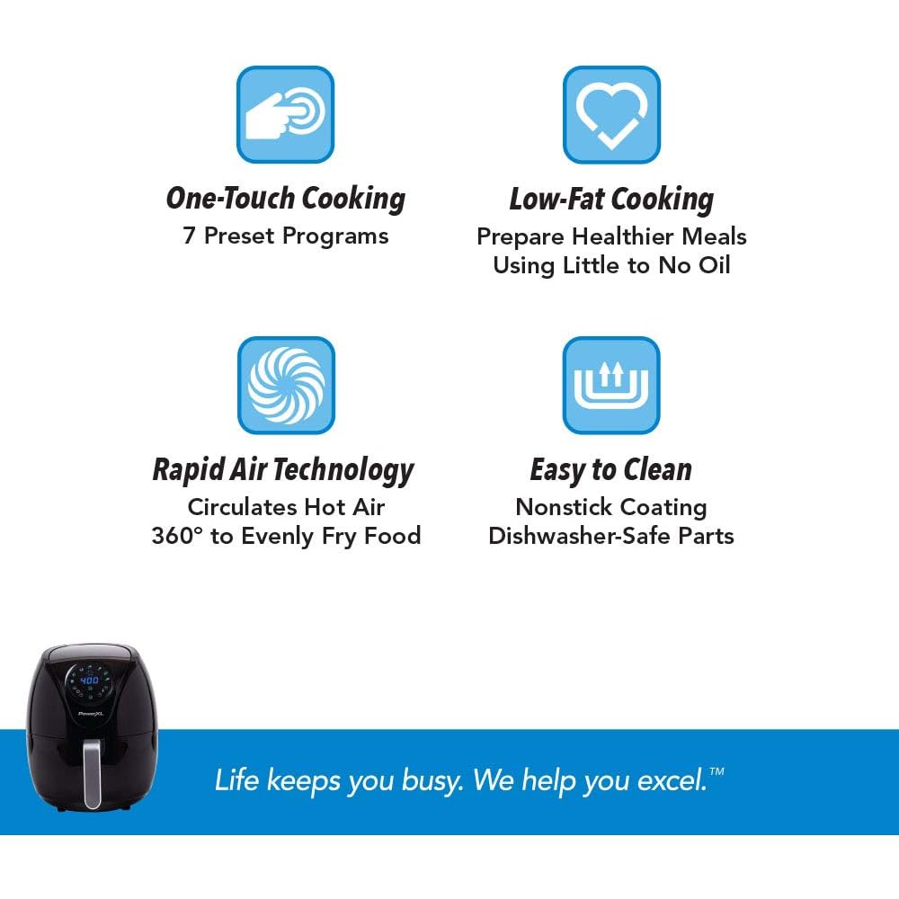 PowerXL Air Fryer 7 QT Maxx Classic, Extra Hot Air Fry, Cook, Crisp, Broil, Roast, Bake, High Gloss Finish, Nonstick, Black : Home & Kitchen
