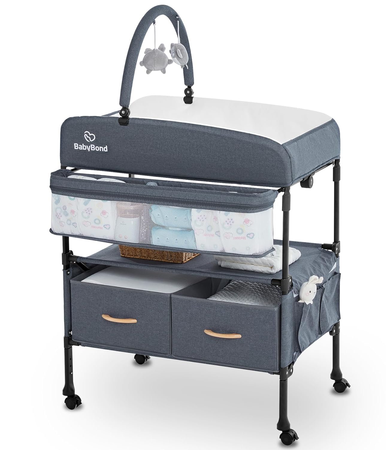 BabyBond Portable Baby Changing Table with 2 Storage Baskets, Foldable Diaper Changing Table Dresser Waterproof Height Adjustable Changing Station for Infant and Newborn(Grey) : Everything Else