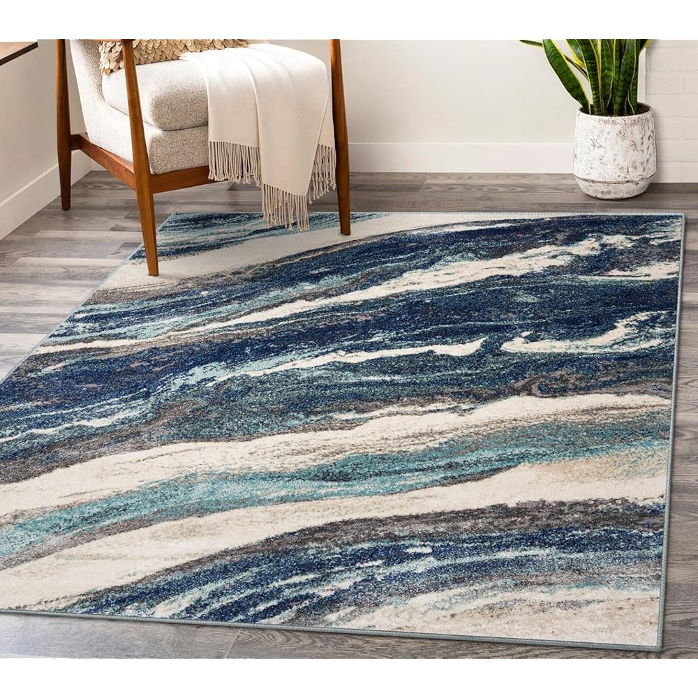 LUXE WEAVERS Lagos Collection 7983 Blue 8x10 Art Deco Area Rug : Home & Kitchen