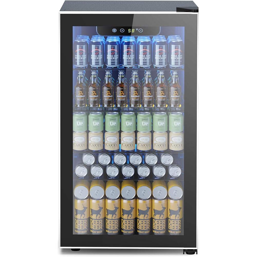 Electactic Mini Fridge 130 Can Beverage Refrigerator Cooler, 3.2 Cu.Ft Drink Fridge for Soda Wine Beer, Adjustable Temperature Control for Home Office, Black