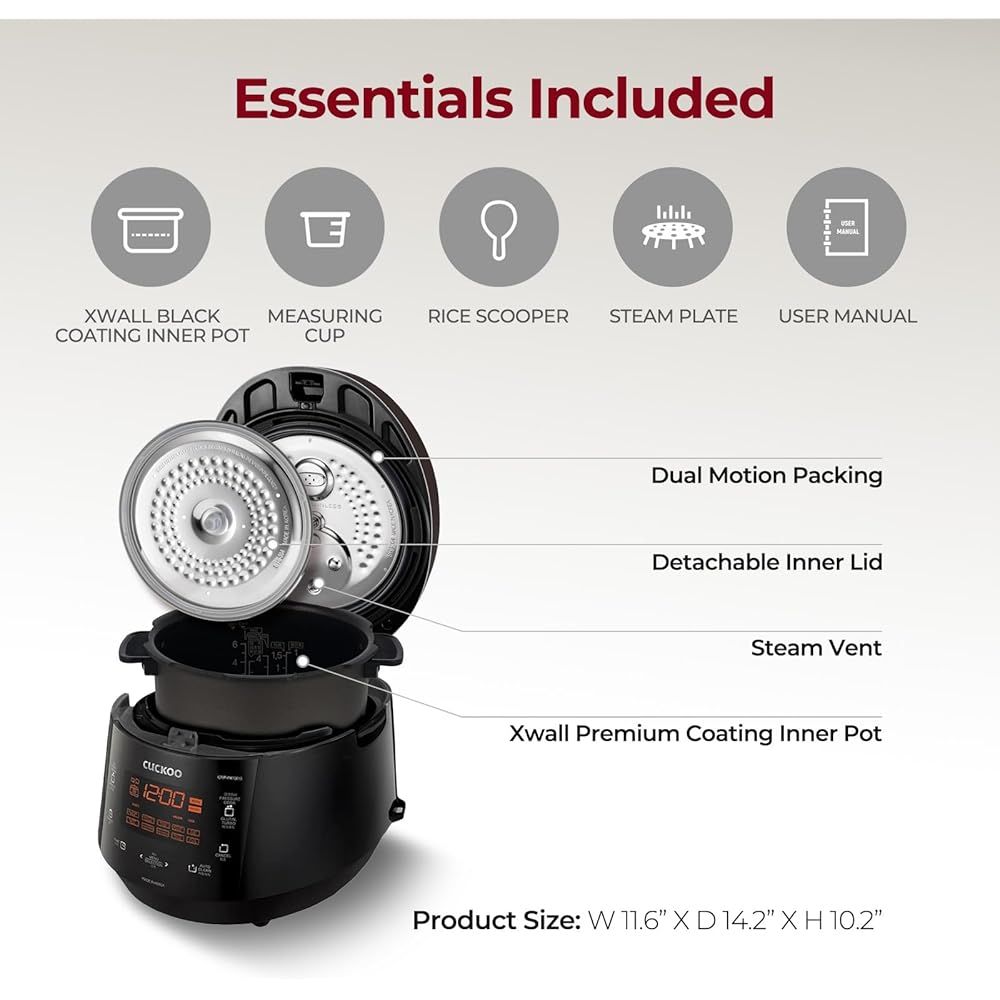 CUCKOO CRP-P0609S 6-Cup (Uncooked) / 12-Cup (Cooked) High Pressure Rice Cooker & Warmer with Nonstick Inner Pot, 12 Menu Options, Fuzzy Logic Tech, 3 Voice Guide, Auto Clean (Black/Copper): Home & Kitchen
