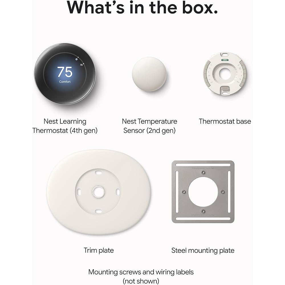 Google Nest Learning Thermostat (4th Gen, 2024) with Nest Temperature Sensor - Energy Saving Smart Thermostat - Works with Alexa, Apple HomeKit and Google Home App - Polished Obsidian -