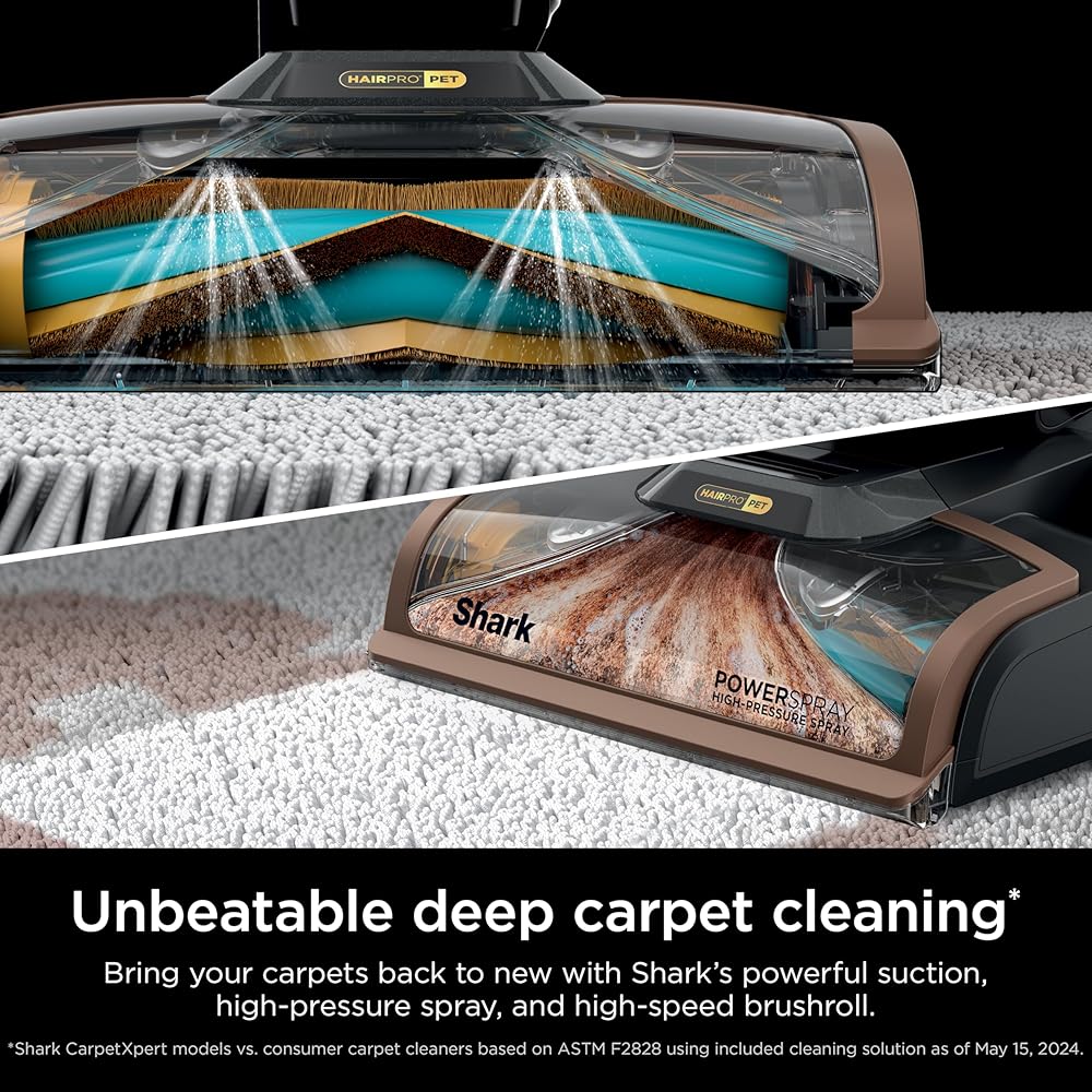 - Shark CarpetXpert HairPro with StainStriker, Upright Carpet, Area Rug & Upholstery Cleaner, Perfect for Pets & Hair Removal, Carpet Shampooer, 4 Cleaning Tools, Pet Cleaning Solution, Copper, EX301