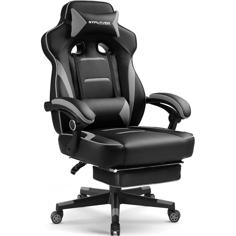 GTPLAYER Gaming Chair with Footrest, Big and Tall Computer Game Chair 350lb Racing Style, Ergonomic High Back Lumbar Support and Recliner, Moon Gray : Home & Kitchen