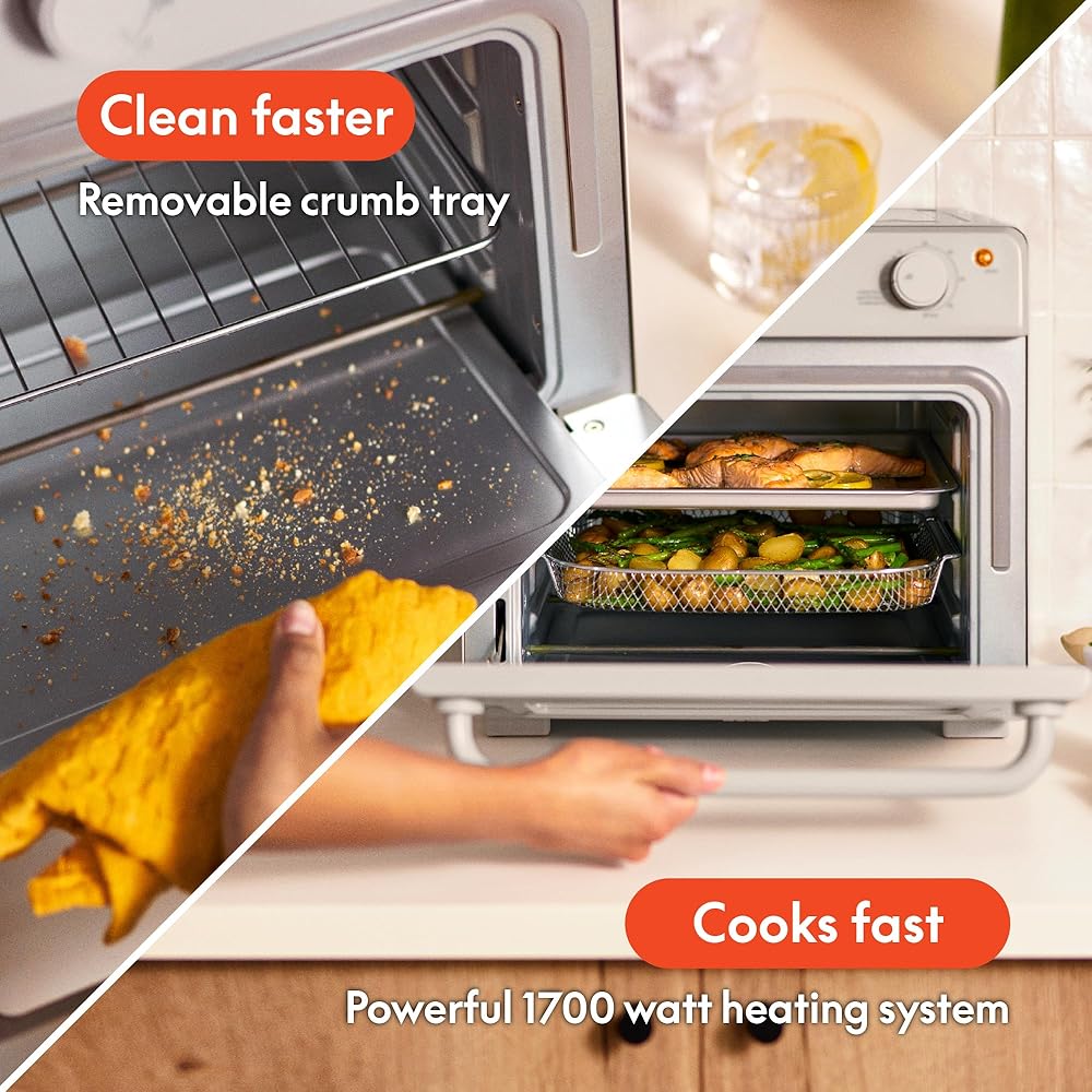 bella Air Fry Toaster Oven, 7 Preset Cooking Options, Dishwasher-Safe EverGood Coated Trays Included, 60-Minute Auto Shutoff w Audible Timer, Power Indicator Light, 1700 Watt, Oatmilk: Home & Kitchen