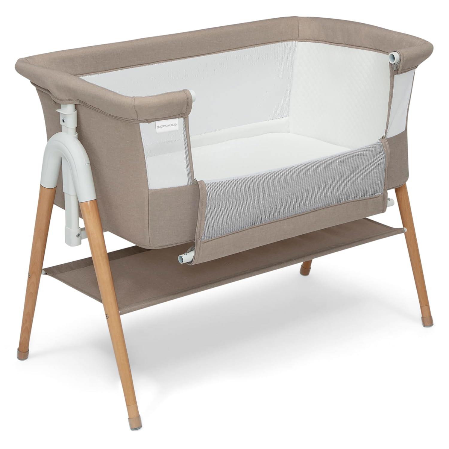 Delta Children Bondi Adjustable Height Bedside Beechwood Bassinet with PureAir Mesh Sheet and FSC-Certified Wood, Tan : Baby